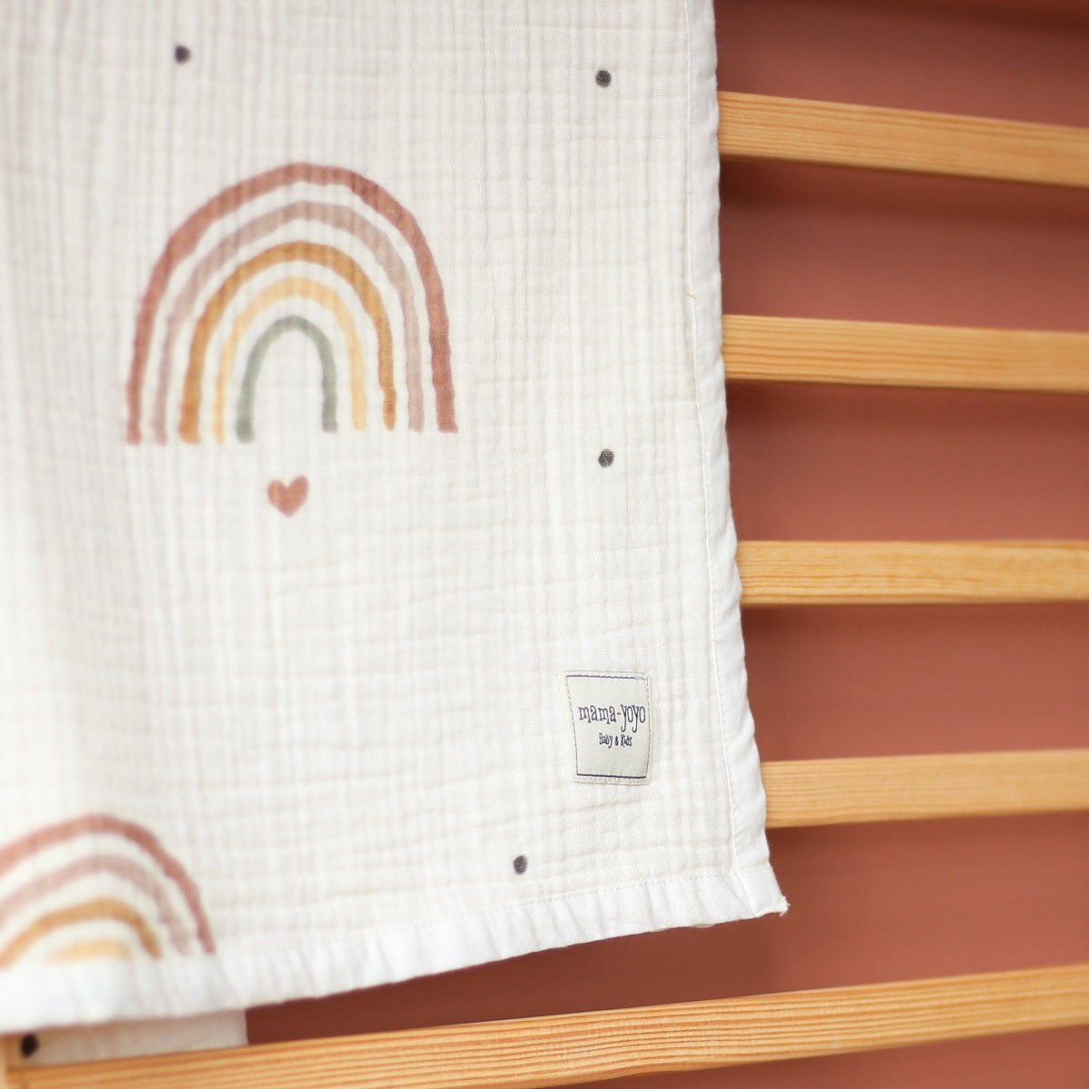 Organic Baby Blanket 4 Layer Crinkle Muslin- Rainbow Rosy