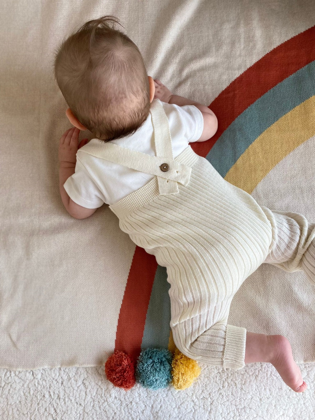 Organic Knitted Baby Tight with Suspenders -Cream