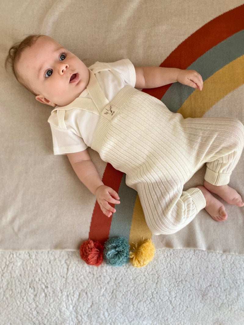 Organic Knitted Baby Tight with Suspenders -Cream