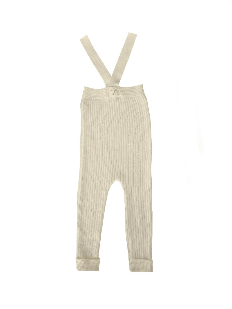 Organic Knitted Baby Tight with Suspenders -Cream